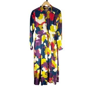 Sara Roka Elenat Silk Midi Dress Watercolor Abstract Floral  Size IT 40 Small